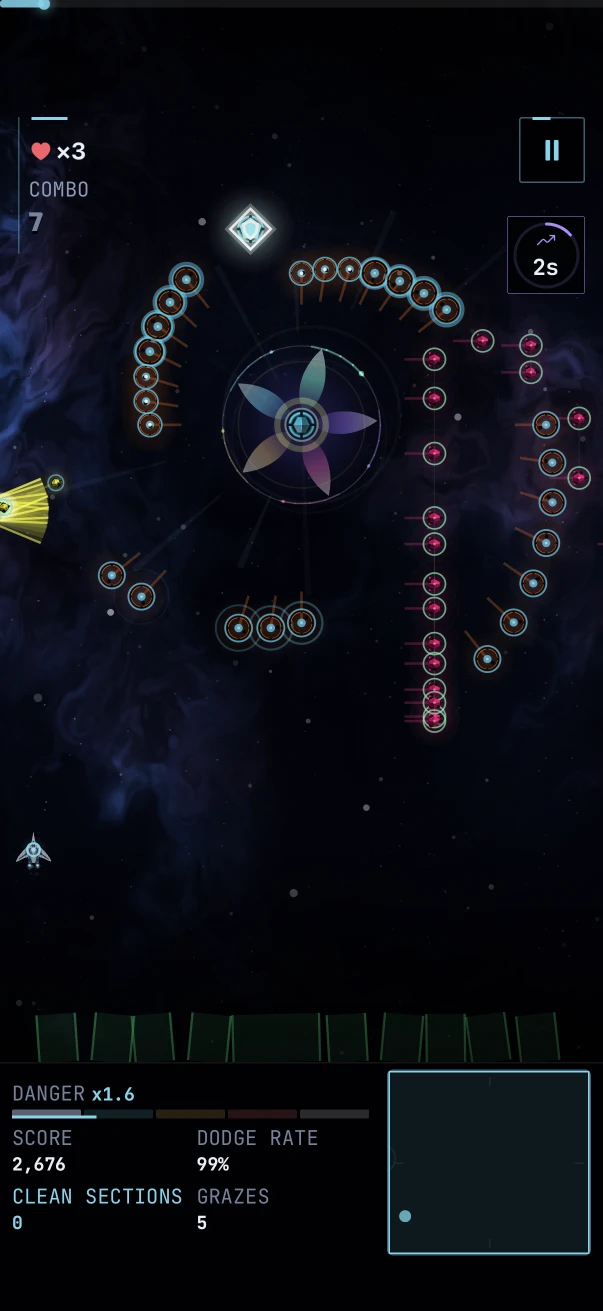 Pulse gameplay with orbital projectile arcs